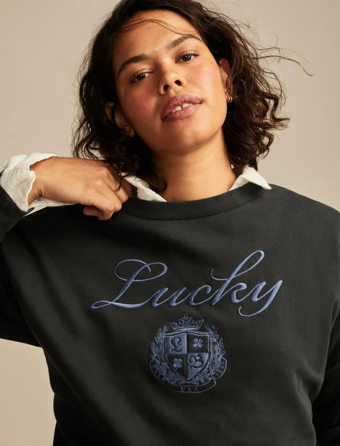 Lucky Logo Crew Neck Dark Shadow Women Lucky Brand Sweaters and Sweatshirts