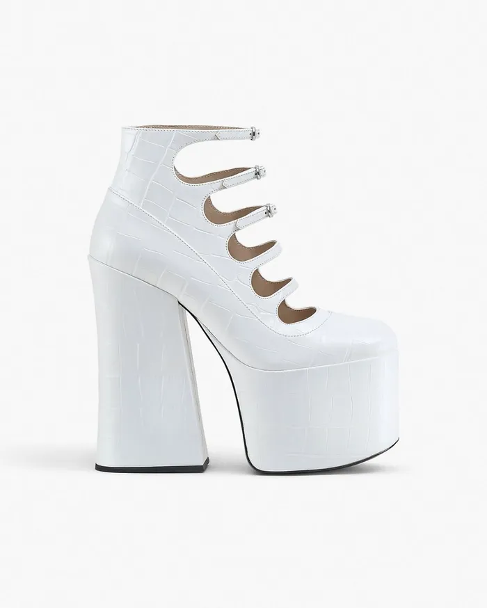 Marc Jacobs Boots Women The Croc Embossed Kiki Ankle Boot Cotton White