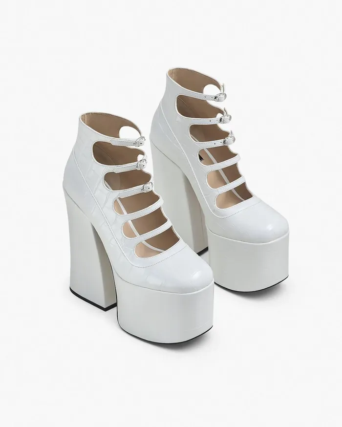 Marc Jacobs Boots Women The Croc Embossed Kiki Ankle Boot Cotton White