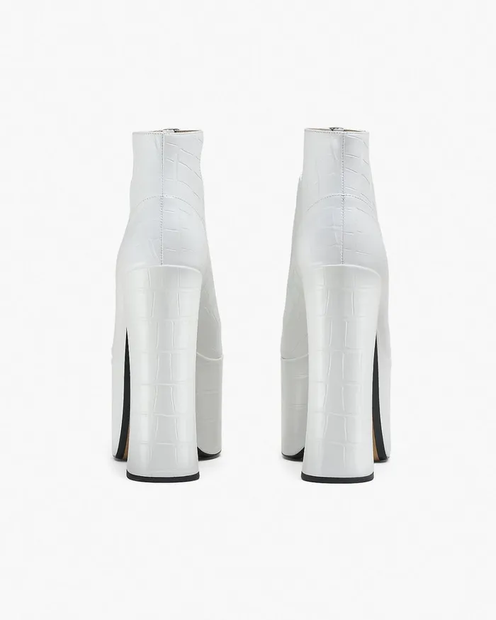 Marc Jacobs Boots Women The Croc Embossed Kiki Ankle Boot Cotton White