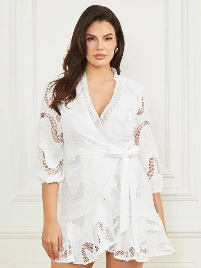Marciano Arin Wrap Dress Blanc Pur Women Dresses Marciano Arin Wrap Dress Blanc Pur Women Dresses