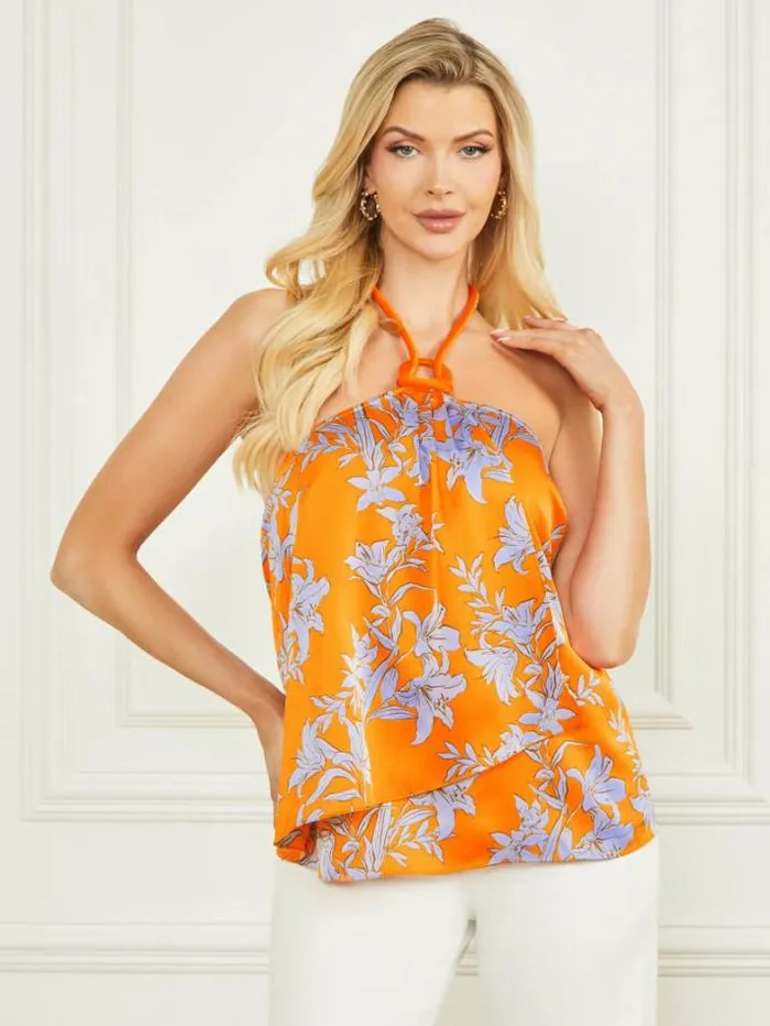 Marciano Elusive Halter Top Sunburst Orange Women Tops And Sweaters