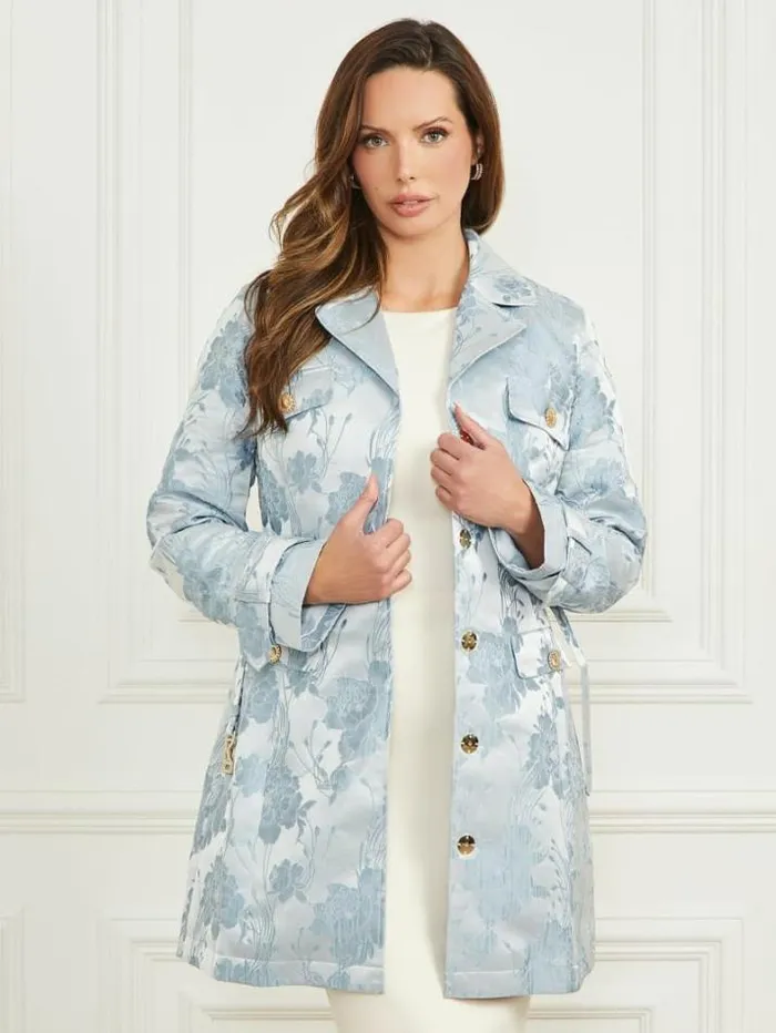 Marciano Golden Floral Trench Coat Soft Blue Flower Jacquard Women Jackets Marciano Golden Floral Trench Coat Soft Blue Flower Jacquard Women Jackets