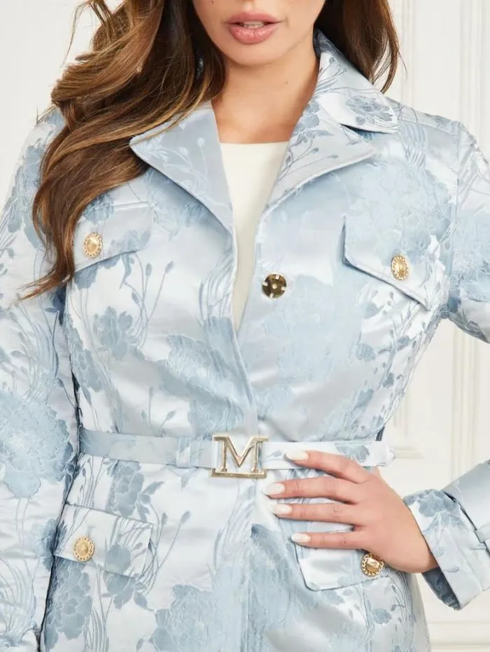 Marciano Golden Floral Trench Coat Soft Blue Flower Jacquard Women Jackets Marciano Golden Floral Trench Coat Soft Blue Flower Jacquard Women Jackets