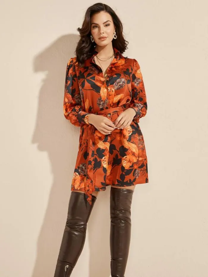 Marciano Swoon Printed Shirt Dress Falling Leaves Women Dresses