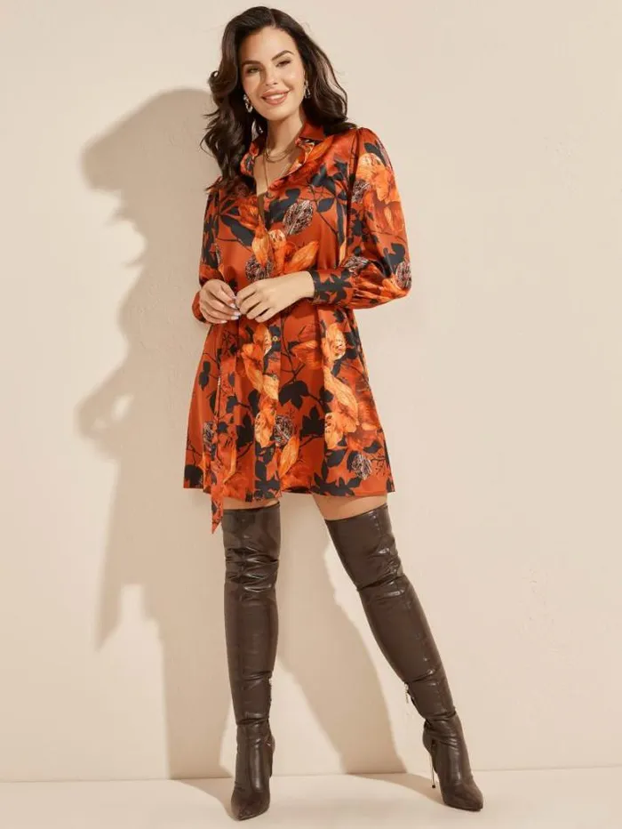 Marciano Swoon Printed Shirt Dress Falling Leaves Women Dresses Marciano Swoon Printed Shirt Dress Falling Leaves Women Dresses