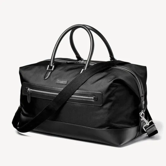Men039s Holdall Black Leathertrim Nylon Canvas Men Aspinal Of London Travel Bags