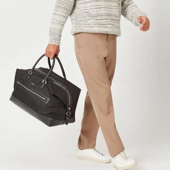 Men039s Holdall Black Leathertrim Nylon Canvas Men Aspinal Of London Travel Bags
