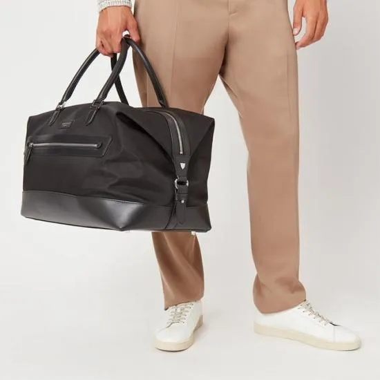 Men039s Holdall Black Leathertrim Nylon Canvas Men Aspinal Of London Travel Bags