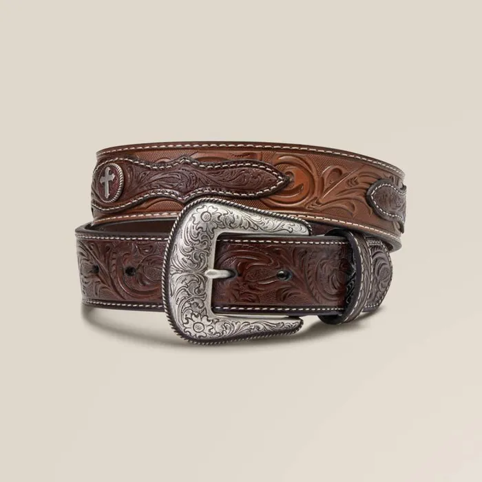 Men Belts Ariat Cross Medallion Belt Brown