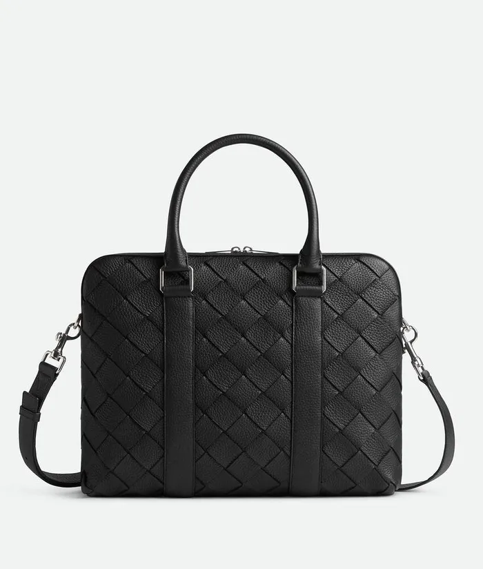 Men Bottega Veneta Briefcase Slim Intrecciato Briefcase Black