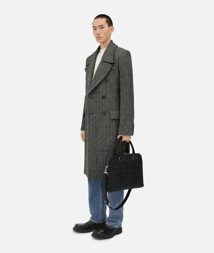 Men Bottega Veneta Briefcase Slim Intrecciato Briefcase Black