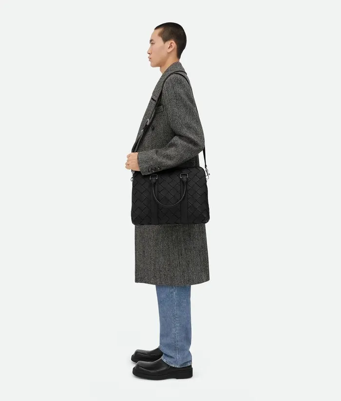 Men Bottega Veneta Briefcase Slim Intrecciato Briefcase Black