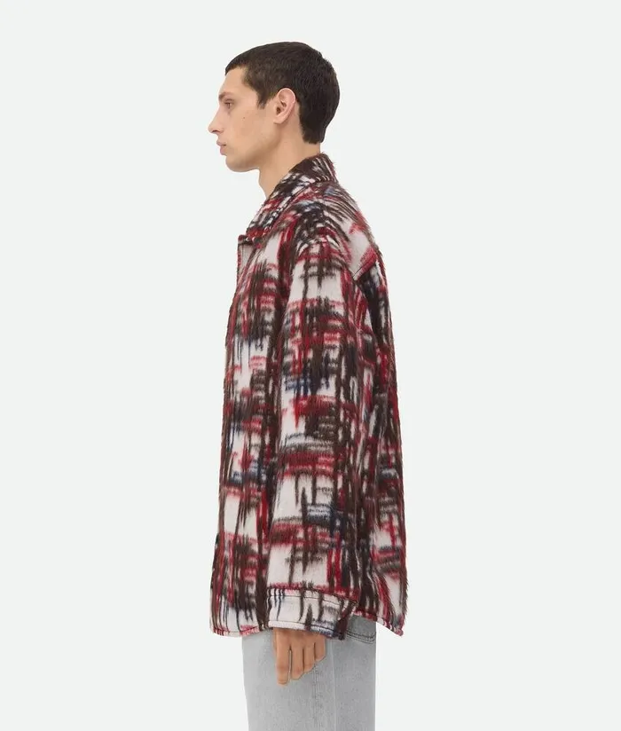 Men Bottega Veneta Jackets Alpaca Check Overshirt Whiteredbrown