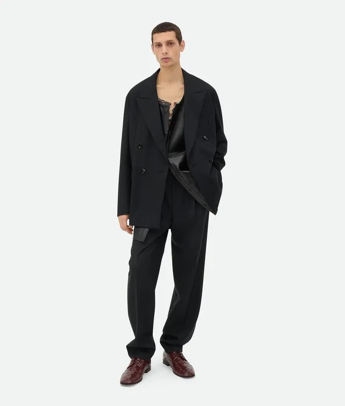 Men Bottega Veneta Jackets Striped Wool Jacket Blackdark Blue