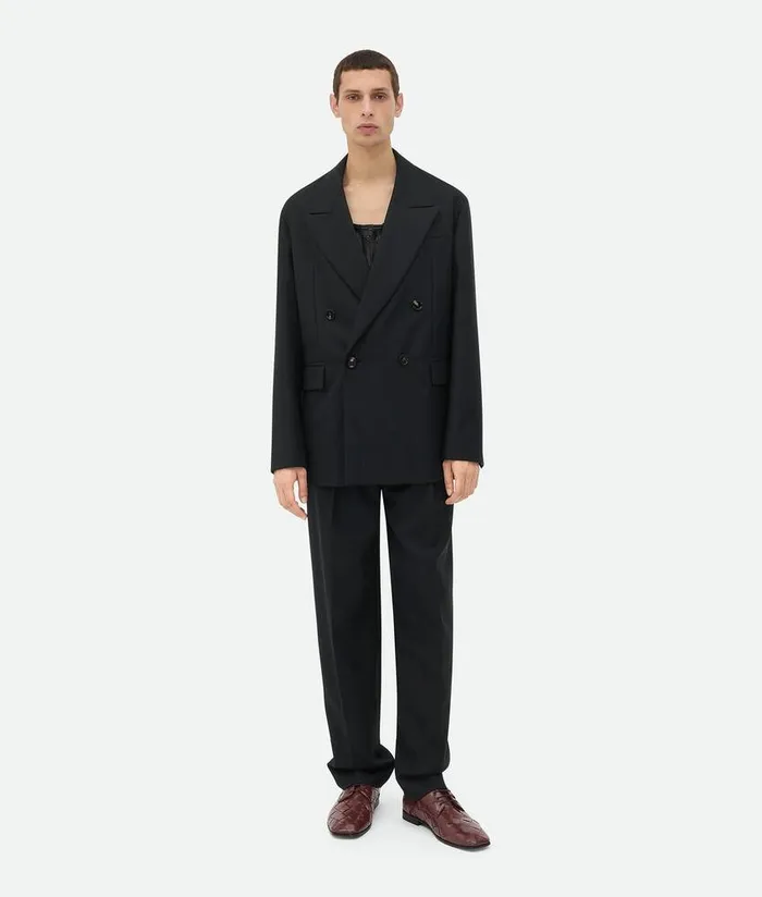 Men Bottega Veneta Jackets Striped Wool Jacket Blackdark Blue