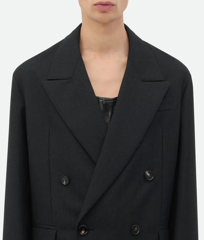 Men Bottega Veneta Jackets Striped Wool Jacket Blackdark Blue