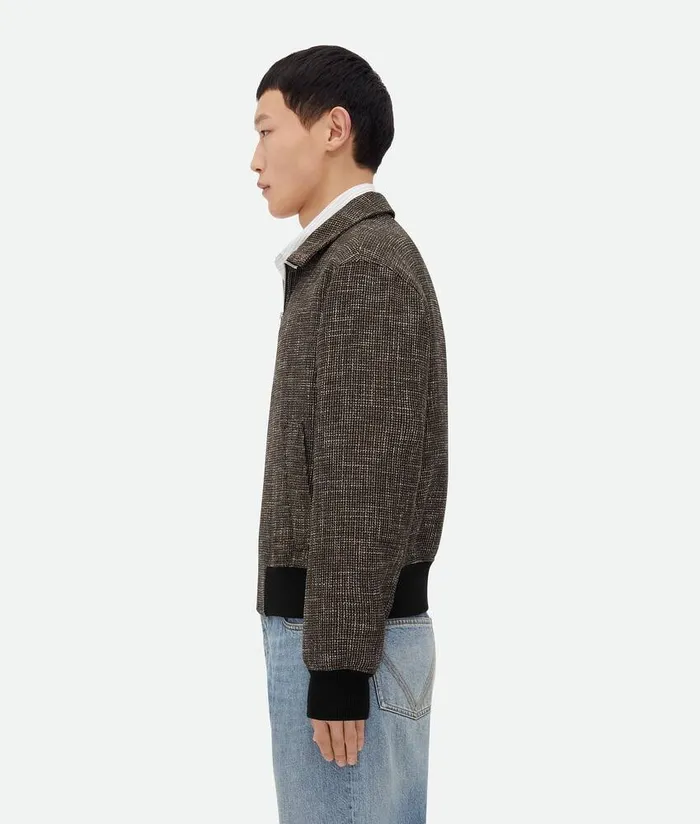 Men Bottega Veneta Jackets Wool And Cotton Pied De Poule Blouson Blackcharcoalcamel