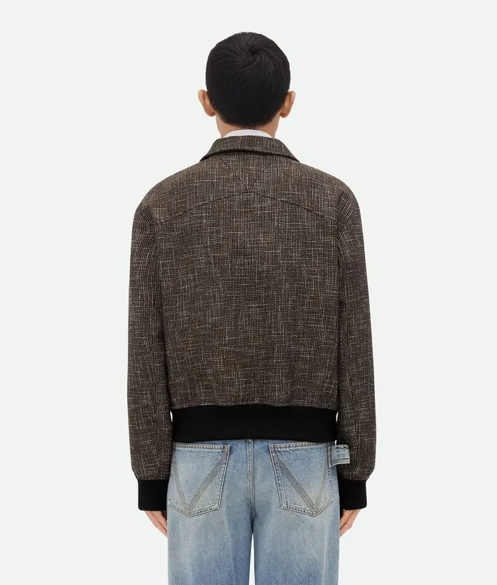 Men Bottega Veneta Jackets Wool And Cotton Pied De Poule Blouson Blackcharcoalcamel
