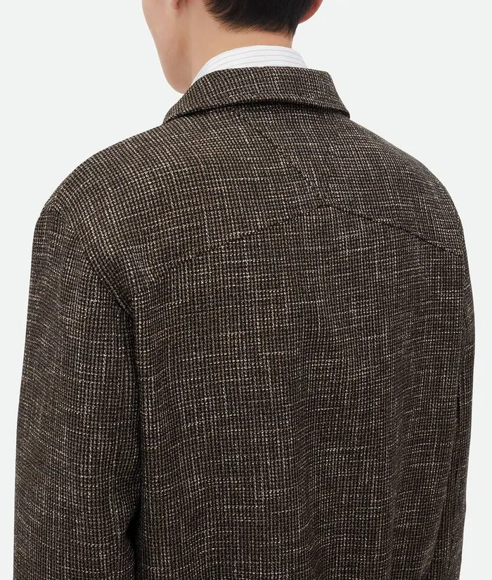 Men Bottega Veneta Jackets Wool And Cotton Pied De Poule Blouson Blackcharcoalcamel