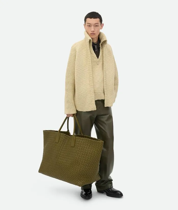Men Bottega Veneta Knitwear Textured Wool Double Layer Cardigan Soapstone