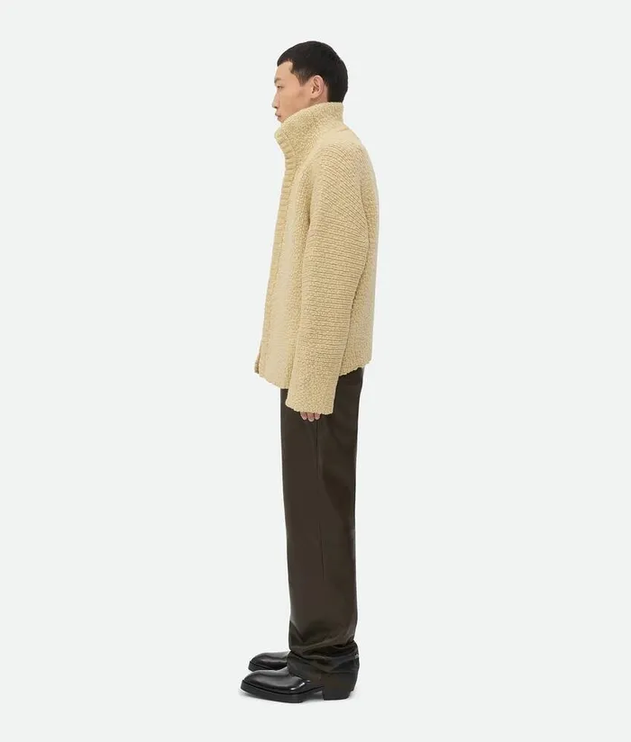 Men Bottega Veneta Knitwear Textured Wool Double Layer Cardigan Soapstone