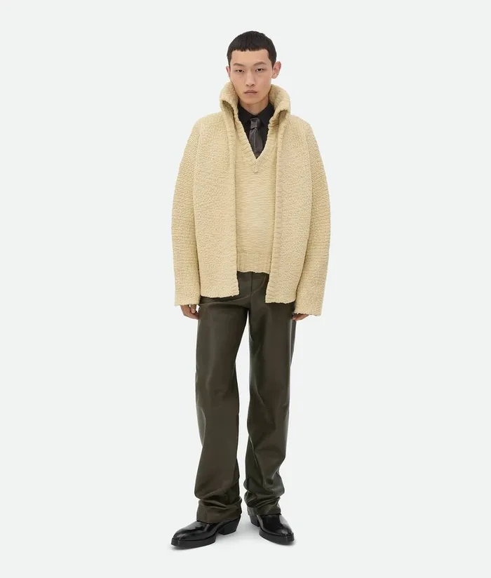 Men Bottega Veneta Knitwear Textured Wool Double Layer Cardigan Soapstone