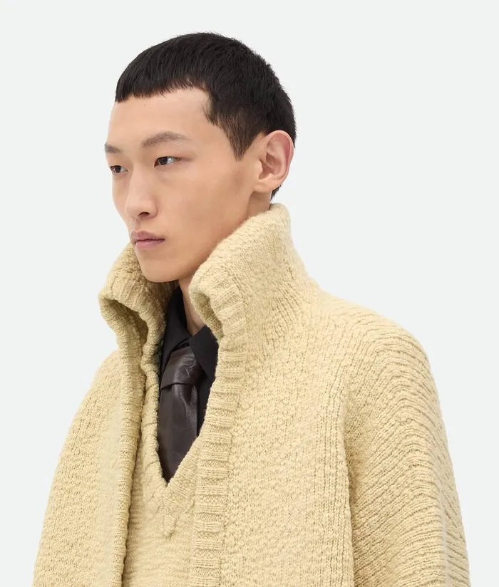Men Bottega Veneta Knitwear Textured Wool Double Layer Cardigan Soapstone