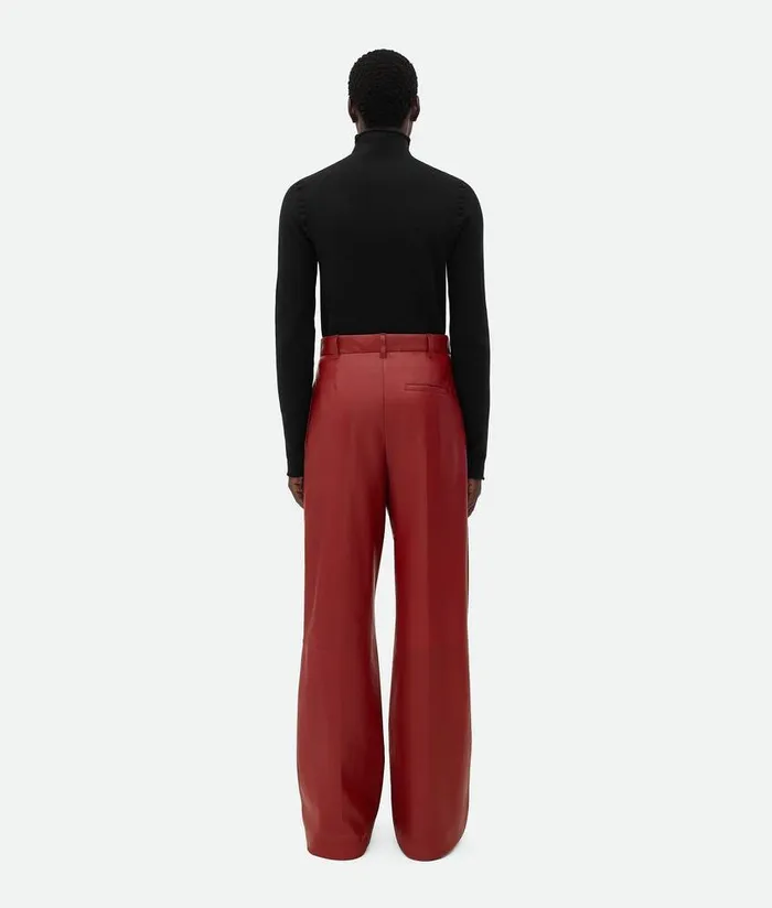 Men Bottega Veneta Leather Leather Wide Leg Trousers Rosewood