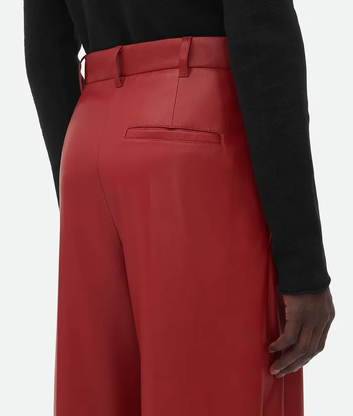 Men Bottega Veneta Leather Leather Wide Leg Trousers Rosewood