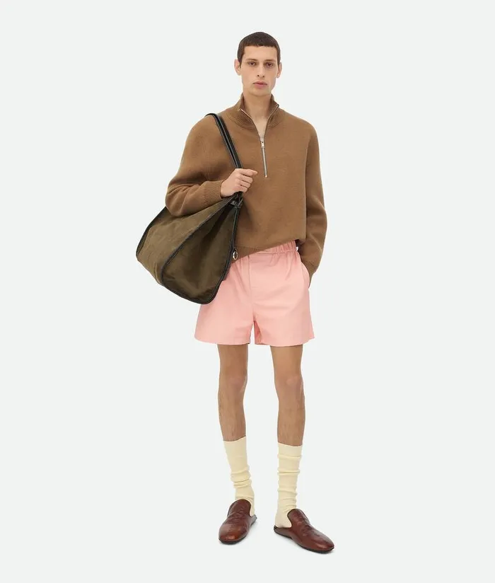 Men Bottega Veneta Leather Printed Leather Boxer Shorts Peachy