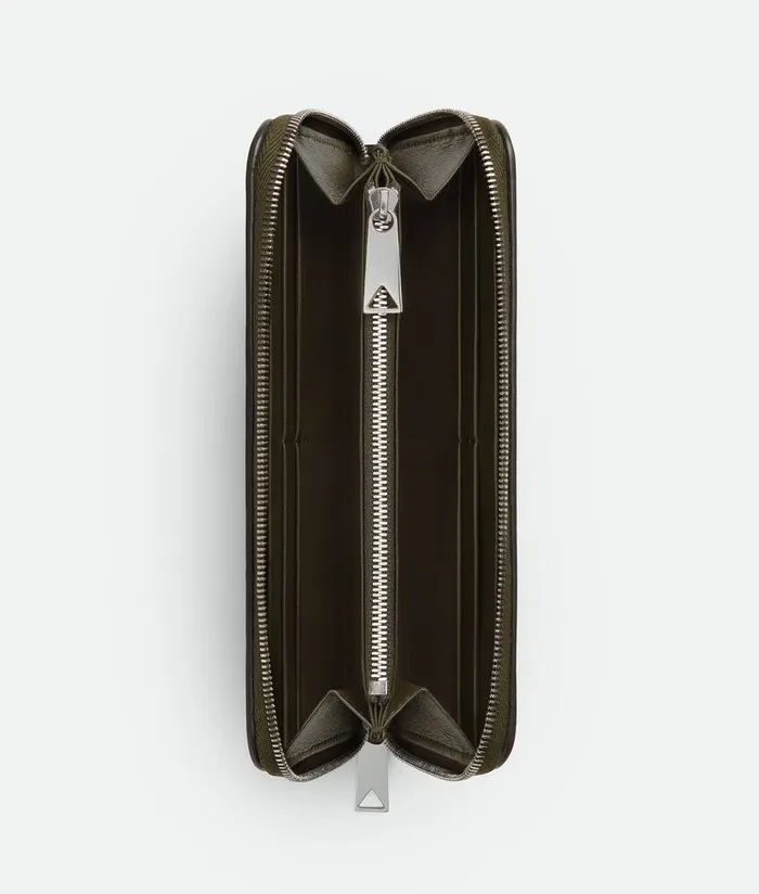 Men Bottega Veneta Long Wallets Intrecciato Zip Around Wallet Kakiolive Oil