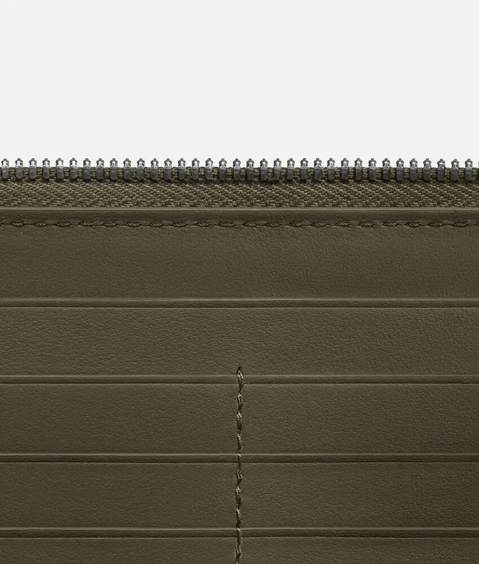 Men Bottega Veneta Long Wallets Intrecciato Zip Around Wallet Kakiolive Oil