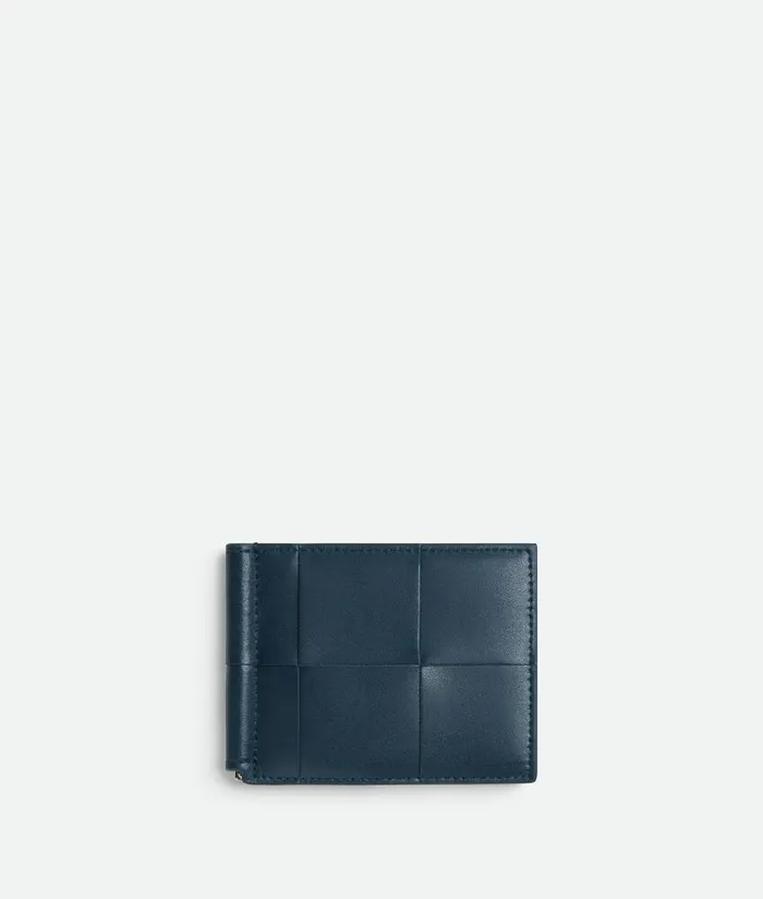 Men Bottega Veneta Small Wallets Cassette Bill Clip Wallet Deep Blueambra