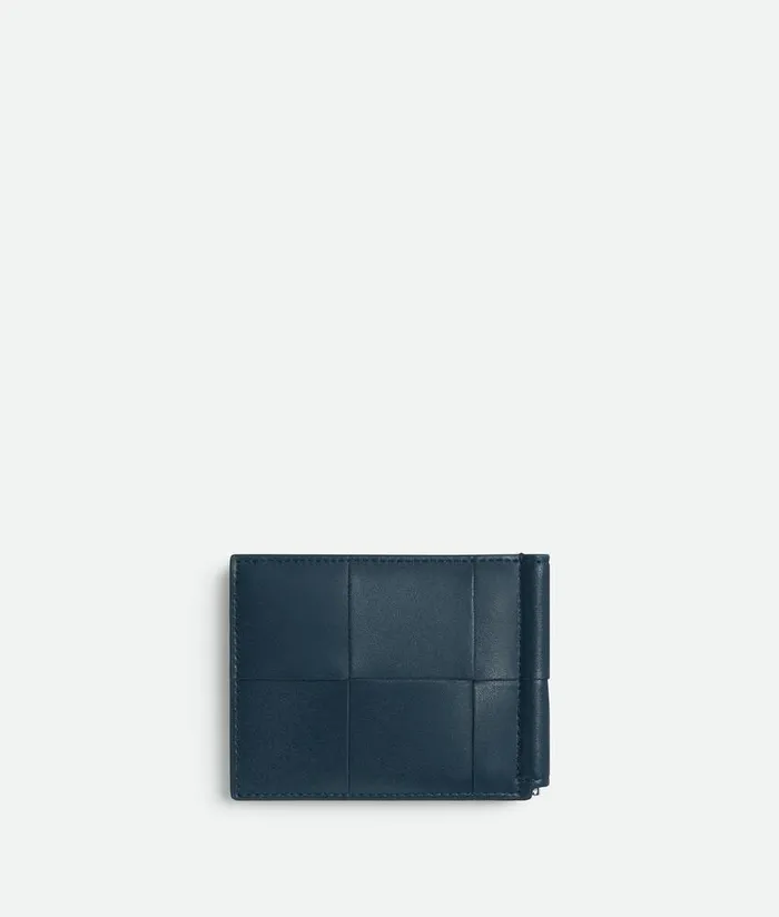 Men Bottega Veneta Small Wallets Cassette Bill Clip Wallet Deep Blueambra