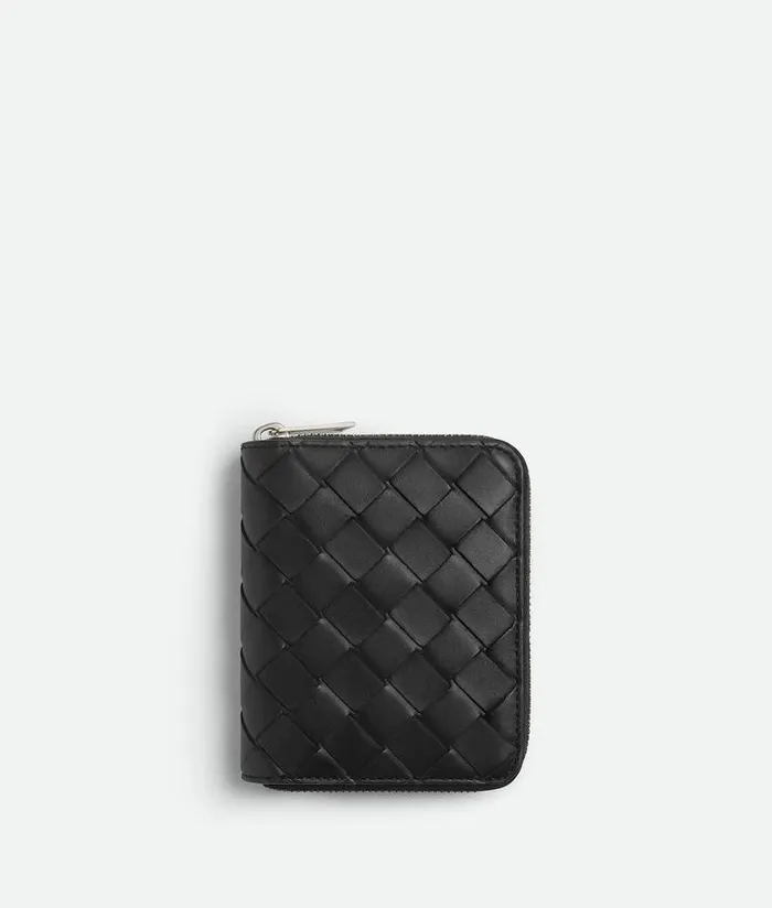 Men Bottega Veneta Small Wallets Compact Zip Around Wallet Black
