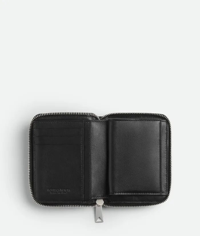 Men Bottega Veneta Small Wallets Compact Zip Around Wallet Black