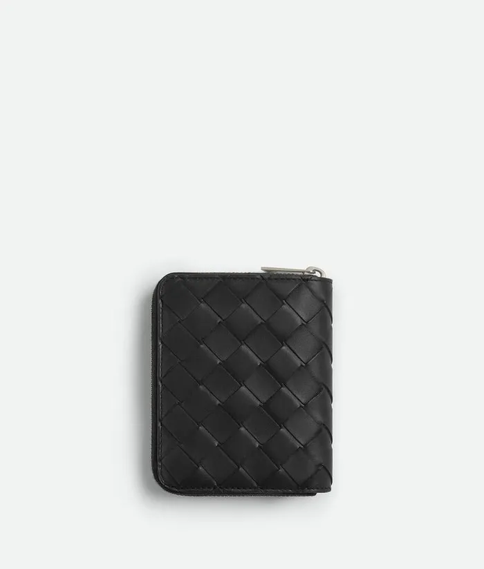 Men Bottega Veneta Small Wallets Compact Zip Around Wallet Black