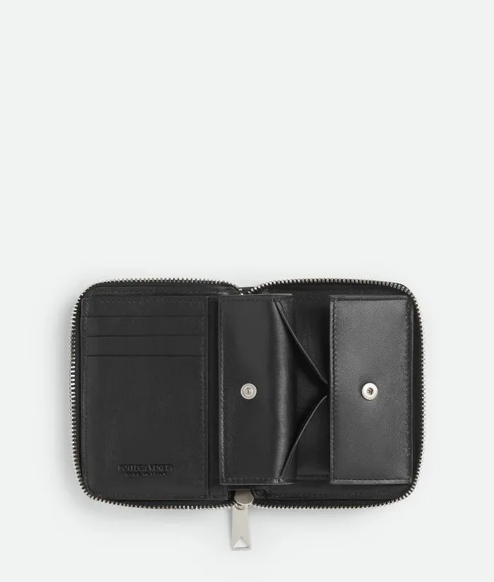 Men Bottega Veneta Small Wallets Compact Zip Around Wallet Black