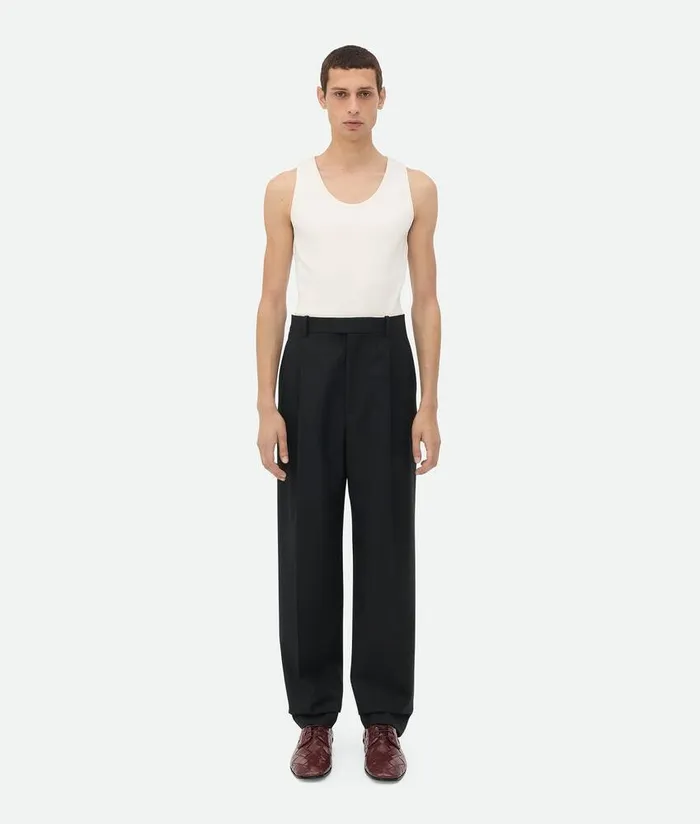 Men Bottega Veneta Trousers And Shorts Striped Wool Trousers Blackdark Blue