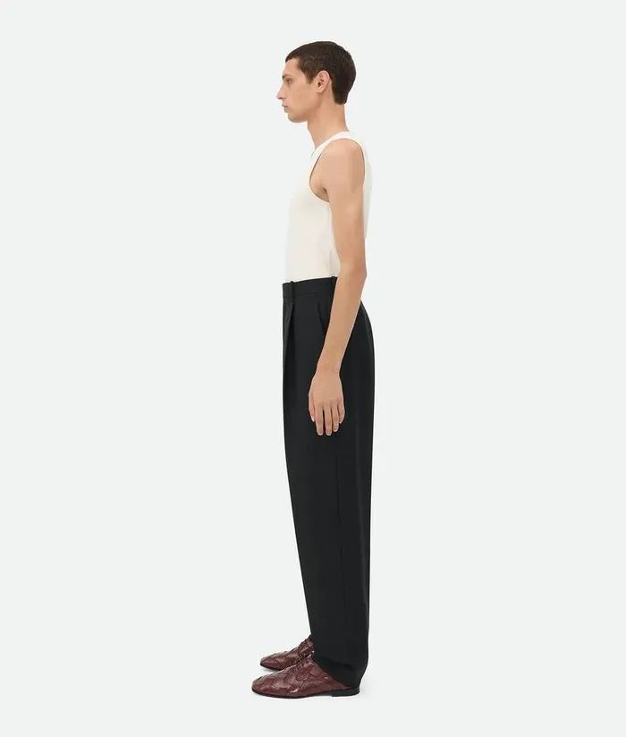 Men Bottega Veneta Trousers And Shorts Striped Wool Trousers Blackdark Blue
