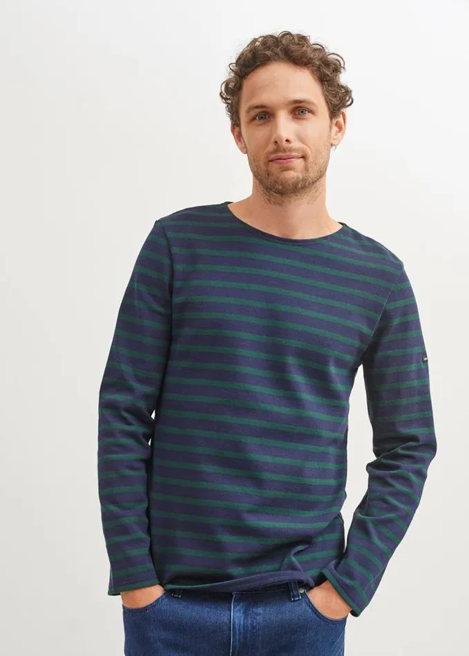 Men Breton Striped Shirts Saint James MERIDIEN MODERNE Navy Pine Green