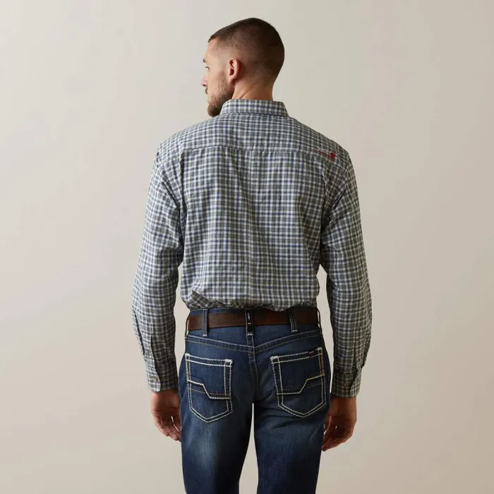 Men Button Down Shirts Ariat FR Plaid Featherlight Work Shirt Clear Sky Plaid Men Button Down Shirts Ariat FR Plaid Featherlight Work Shirt Clear Sky Plaid