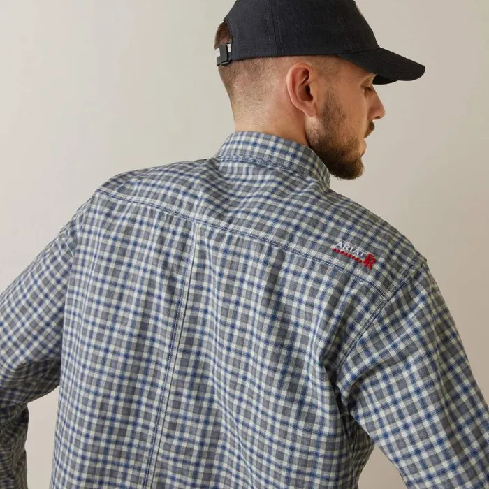 Men Button Down Shirts Ariat FR Plaid Featherlight Work Shirt Clear Sky Plaid Men Button Down Shirts Ariat FR Plaid Featherlight Work Shirt Clear Sky Plaid