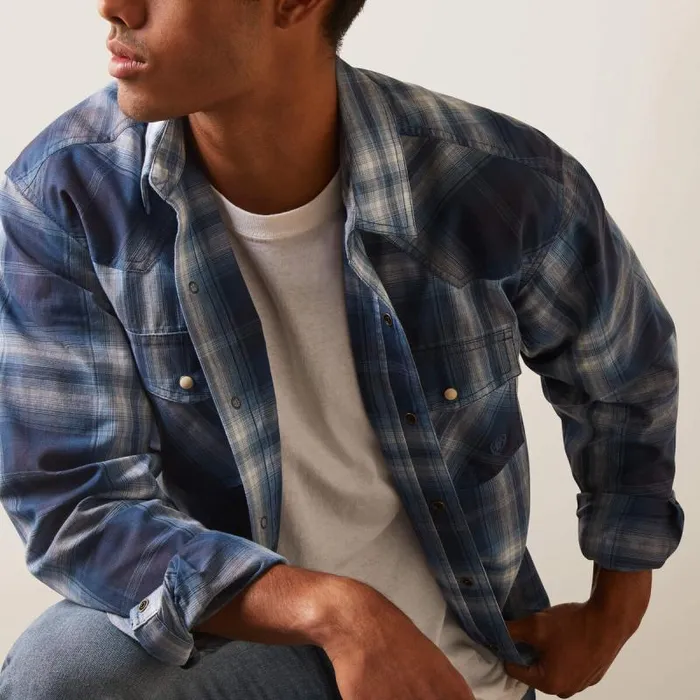 Men Button Down Shirts Ariat Habel Retro Fit Shirt Dark Denim Men Button Down Shirts Ariat Habel Retro Fit Shirt Dark Denim