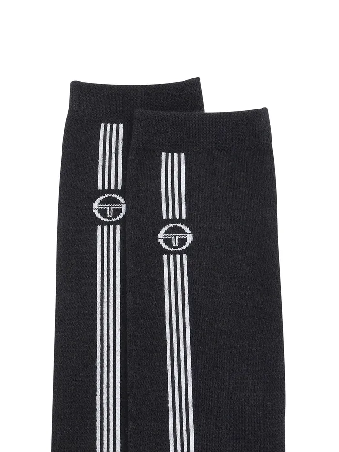 Men Court Styles Sergio Tacchini Striped Knee High Socks Black
