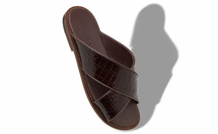 Men Dark Brown Calf Leather Sandals Manolo Blahnik Sandals