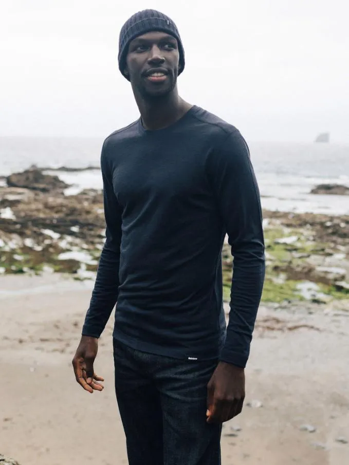 Men Eddy Merino Wool Long Sleeve Base Layer Navy Finisterre Base Layers and Underwear