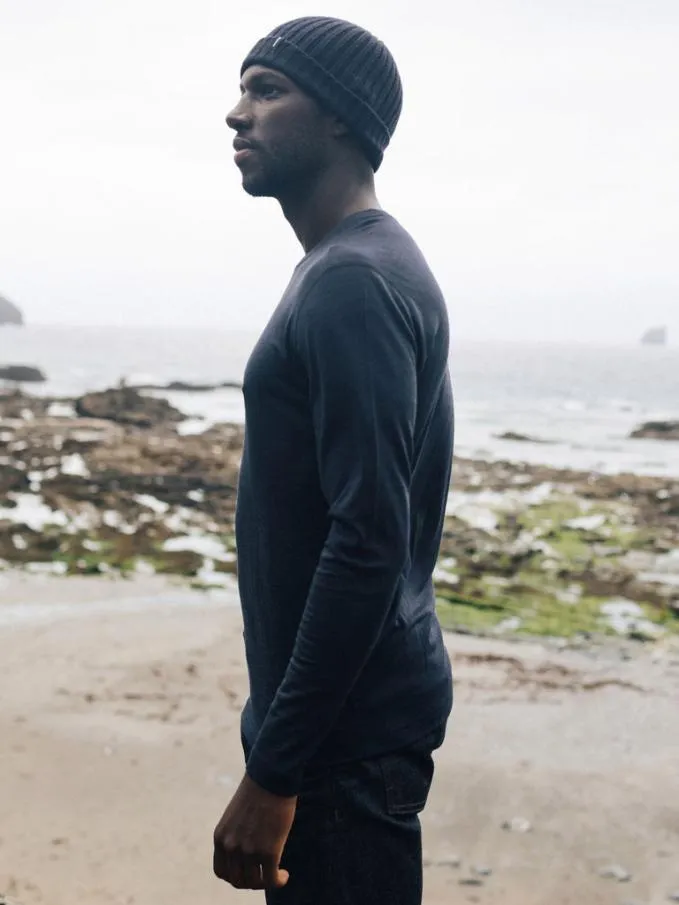 Men Eddy Merino Wool Long Sleeve Base Layer Navy Finisterre Base Layers and Underwear