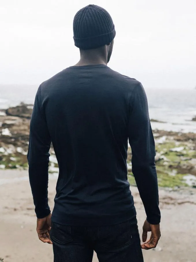 Men Eddy Merino Wool Long Sleeve Base Layer Navy Finisterre Base Layers and Underwear